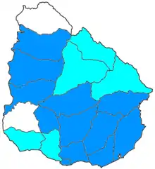 En azul los departamentos servidos actualmente, en celeste los departamentos que tendrán conexión directa con la terminal.