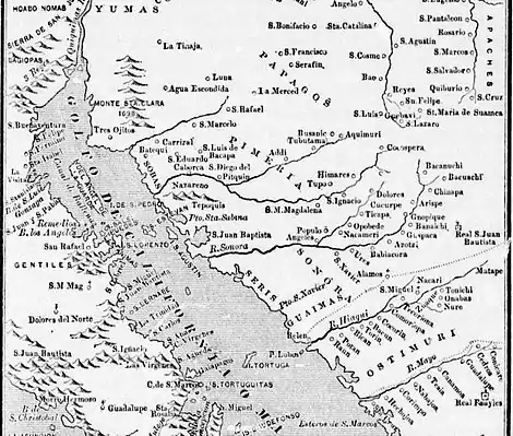 Mapa de Sonora y Baja California en 1757