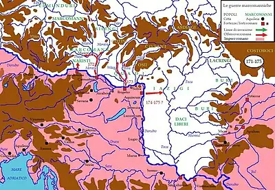 El valle de Panonnia y Dacia occidental, hacia 171-175