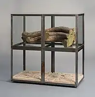 "Reliquaire",  hacia1990. Placas de terracota con impresiones digitales, madera con los cortes dorados, vidrio, metal. 71,7 x 71,7 x 35,8 cm. Coll. musée de l'Hospice Saint-Roch, Issoudun. Don