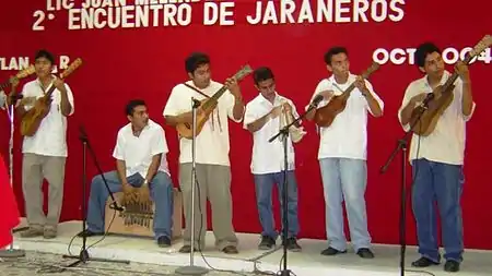 Conjunto con marimbol, jaranas, requinto, quijada.