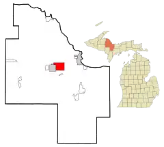 Localización de Negaunee en el estado de Míchigan y el condado de Marquette