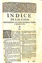 Novísima Recopilación, tomo I, Índice temático (1735)