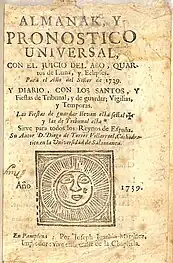 Almanaque para 1739 de Torres Villarroel impreso por José Joaquín Martínez