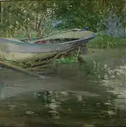 "Blue Boat" de Mary Agnes Yerkes, hacia 1920, óleo sobre lienzo.