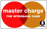 Overlapping discs, overlaid with words, master charge, the interbank card. In the bottom right, small Interbank I logo.