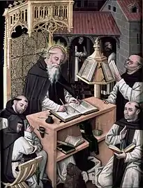 San Jerónimo en su scriptorium, Maestro del Parral o Maestro de las Once Mil Vírgenes, c. 1480-c. 1490.