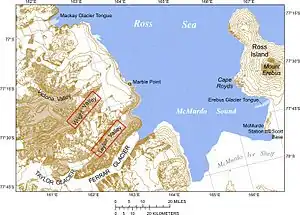 Mapa detallado del estrecho de Mcmurdo