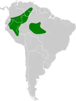 Distribución geográfica del batará perlado.