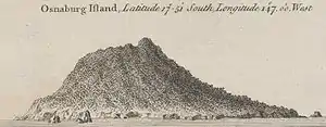 Perfil de Mehetia (Osnaburg Island), por James Cook. Impreso por W. Strahan y T. Cadell, Strand, Londres, 1773. Biblioteca Nacional de Australia.