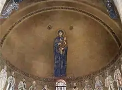 Mosaico del ábside de Santa Maria Assunta, antigua catedral de Torcello, siglo XII, que reproduce el aspecto original del icono de la Virgen Hodegetria de Constantinopla.