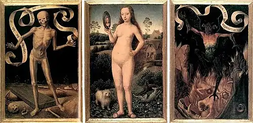 Tríptico de la vanidad terrenal de Hans Memling (c. 1485)