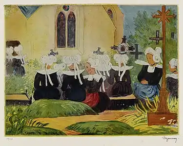 Messe Bretonne, grabado en color, Quimper, Museo Departamental Bretón .