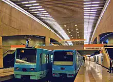 Trenes NS-74 y NS-88 detenidos en la estación.