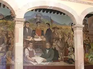 Mural en Zitácuaro, donde se conmemora la instauración de la Suprema Junta Gubernativa de América en esa villa de Michoacán.