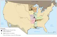 El Misisipi forma su toda frontera oeste, con Iowa y Misuri (en este mapa también se aprecia que su frontera sur la delimita el río Ohio)