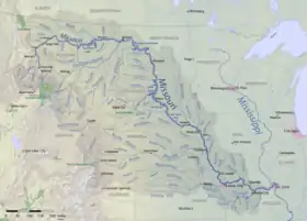 Omaha en mapa de la cuenca del río Misuri