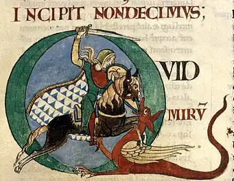 Caballero luchando contra un dragón, Ms.173, fol. 20