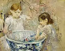 Berthe Morisot, Niñas jugando en un barreño con agua (1886).