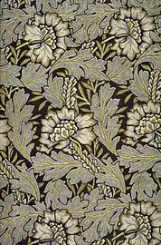 Seda anémona tejida en jacquard y damasco de lana o seda, Morris, 1876