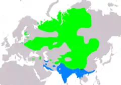 Distribución de Motacilla citreola