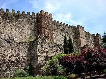 Lienzo suroeste con los torreones macizos y la barbacana.