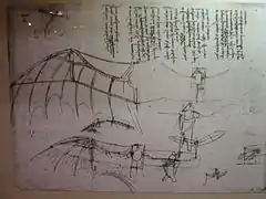 Diseño de una máquina voladora de Leonardo da Vinci en 1488