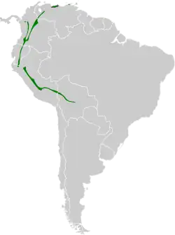 Distribución geográfica del copetón montañero.