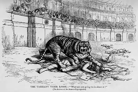 El Tigre de Tammany Hall, pues compara a Tammany Hall como un feroz tigre que mata a la democracia.