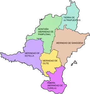 Merindades de Navarra (1407-1463)El Reino de Navarra dividido en merindades, tras la creación de la Merindad de Olite bajo el reinado de Carlos III el Noble en 1407.