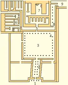 Mapa del templo mortuorio de Neferirkara. Se trata en detalle en la próxima sección.