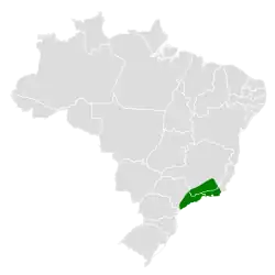 Distribución geográfica del saltarín de Serra do Mar.