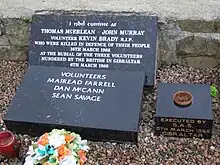 tumba de los miembros del IRA Dan McCann, Mairead Farrell y Sean Savage asesinados en Gibraltar en 1988