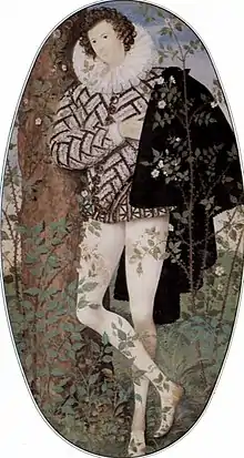 Joven entre rosas, miniatura de Nicholas Hilliard, 1588.