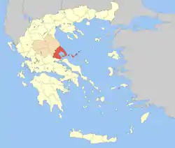 Ubicación de la prefectura de Magnesia en Grecia.