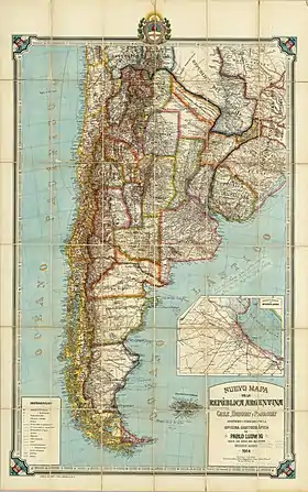 Mapa argentino del año 1914 mostrando el límite de la forma 2.