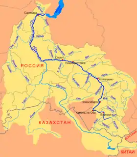 Nizhnevártovsk (Нижневартовск) en mapa del río Obi