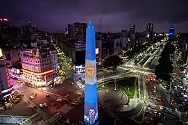 El Obelisco con la imagen argentina, durante la Copa Mundial de Fútbol de 2022.