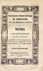 Conversión de las pesas y medidas de Navarra al sistema métrico decimal. Obra impresa en 1852, último año de actividad de la imprenta de Ochoa