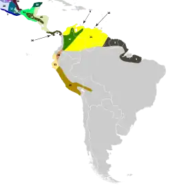 En color ocre  y con el número 33 se representa la distribución de este taxón.