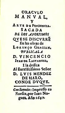 Oráculo manual y arte de prudencia, de Gracián, 1647.