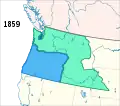 El Territorio de Washington (verde) y el Estado de Oregón en 1859.