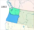 Porciones cedidas a los territorios Nebraska y Idaho en 1861 y 1863.