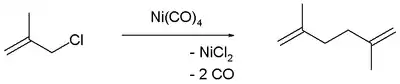 Acoplamiento de 3-cloro-2-metil-1-propeno con 2,5-dimetil-1,6-hexadieno