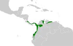 Distribución geográfica del mosquerito coronipardo.