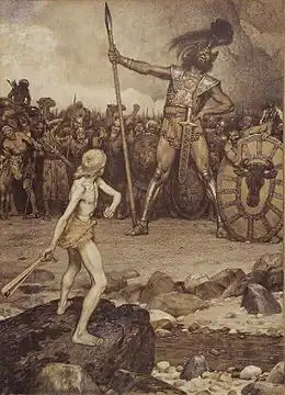 «David und Goliath», 1888, litografía a color de Osmar Schindler.