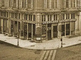 La taquilla del "Overland Railroad" en el Palace Hotel, c.1890