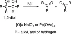 Rotura oxidativa del enlace carbono-carbono en 1,2-dioles.