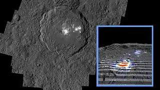 El punto brillante puede ser principalmente carbonato de sodio (NASA; junio de 2016).