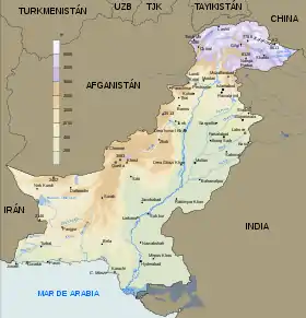 Mapa del relieve de Pakistán